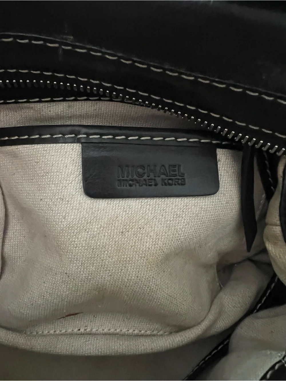 Michael Kors Black Leather Satchel with Contrast Stitching